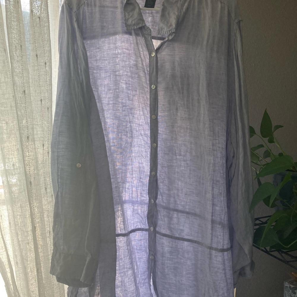 Tahari Women’s Sheer Light Blue Blouse (100% Linen)
